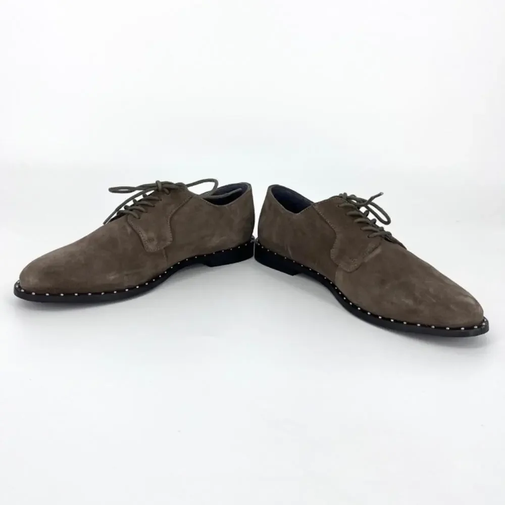 Anthropologie Liendo‎ Yuma Derby Lace Up Shoes Brown Suede w Silver Studs Size 8
